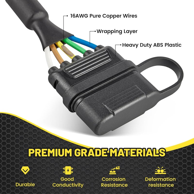Oyviny 7 Pin to 5 Pin Trailer Adapter 7 Way Round to 5 Way Flat Trailer Plug, RV Blade 7 Way to 5 Pin Flat Trailer Light Wiring Connector 11.6 Inch Plug and Play 16 Gauge Copper Cable with Dust Cover - Image 4